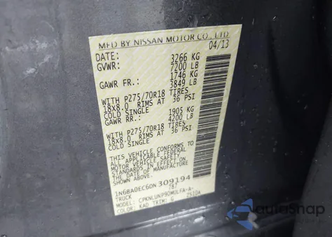 2013 Nissan Titan Pro-4X from USA, damaged, VIN 1N6BA0EC6DN309194